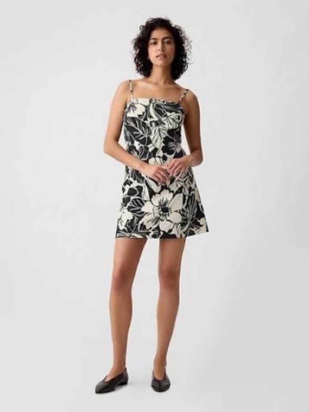 Linen-Blend Mini Dress Floral